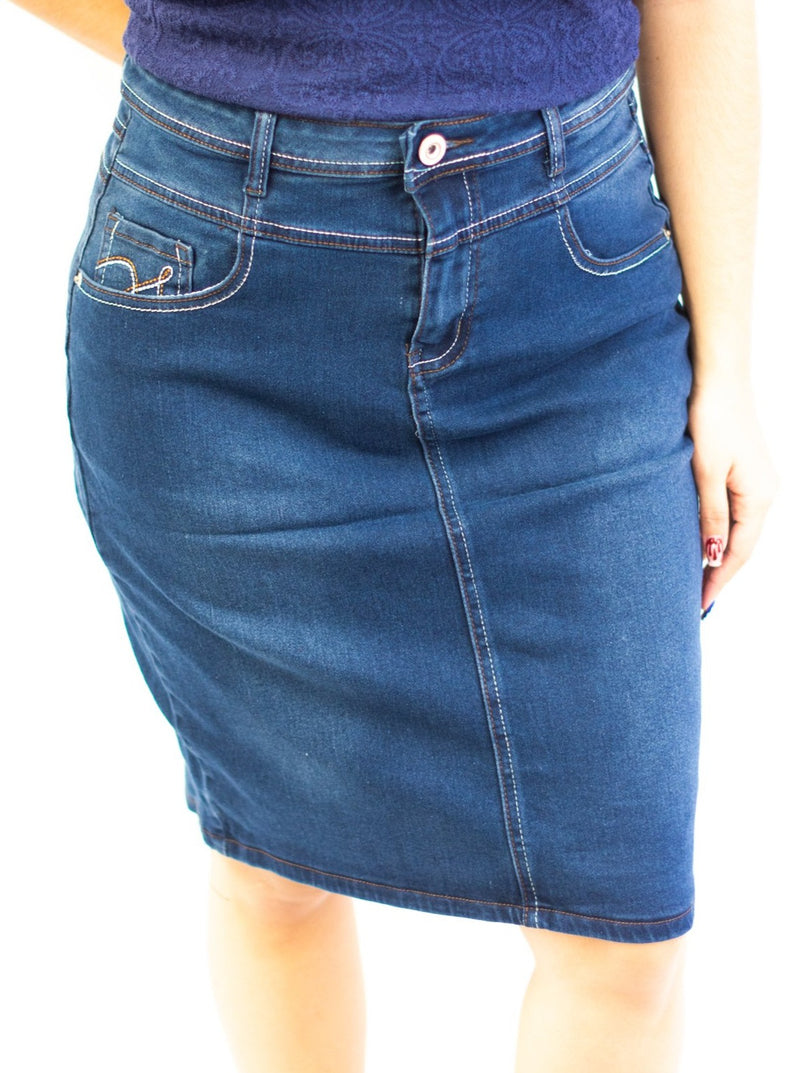 Premium Jeans Denim Skirt with Embroidered Pockets