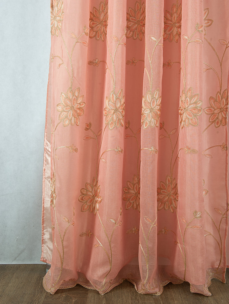 Carter Floral Embroidered Curtain with Satin Backing and Attached Valance - 54" x 90"