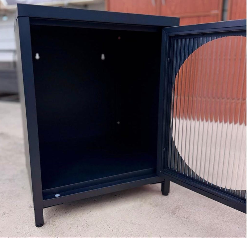 MODERN BED SIDE TABLE WITH TEXTURED GLASSDOOR