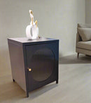 MODERN BED SIDE TABLE WITH TEXTURED GLASSDOOR