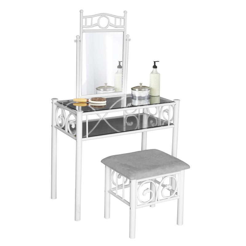 Accent Vanity Glass Table with Bench Set