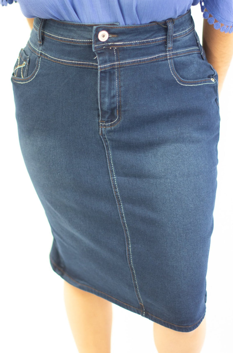 Nicole Premium Jeans Plus Denim Skirt with Embroidered Pockets
