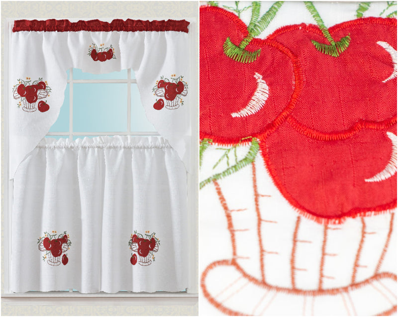 Apple Fruit 3 Piece Embroidered Kitchen Curtain