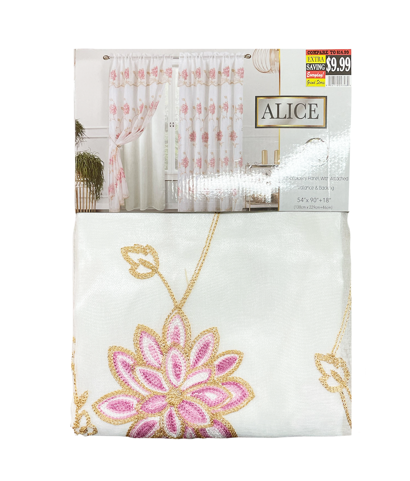 Alice Embroidery Panel with Attached Valance & Backing - 54" x 90" + 18"