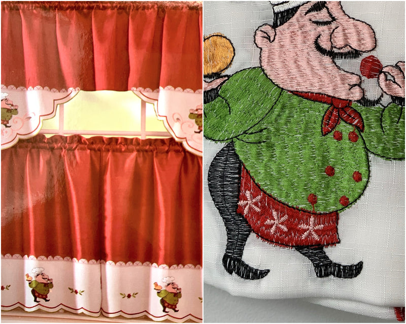 Royal Chef 3 Piece Embroidered Kitchen Curtain