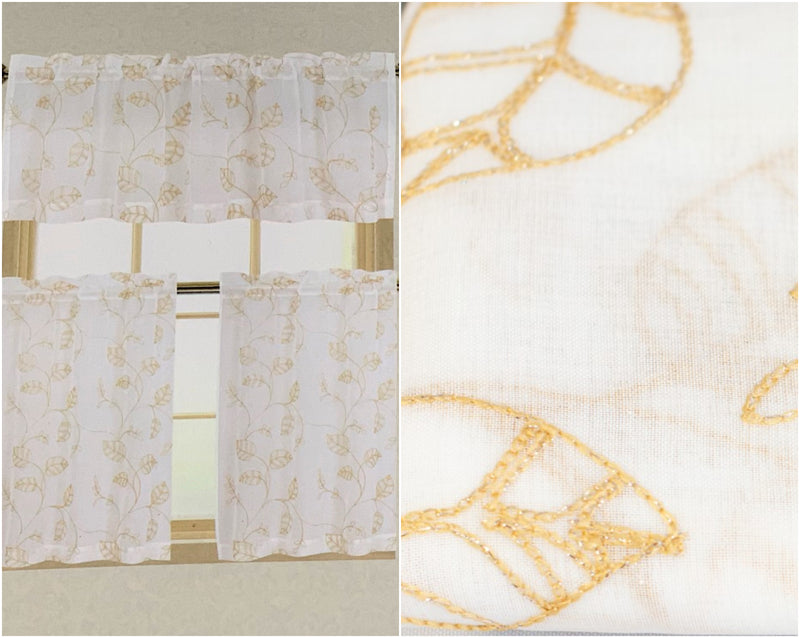 Greta 3 Piece Embroidered Kitchen Curtain