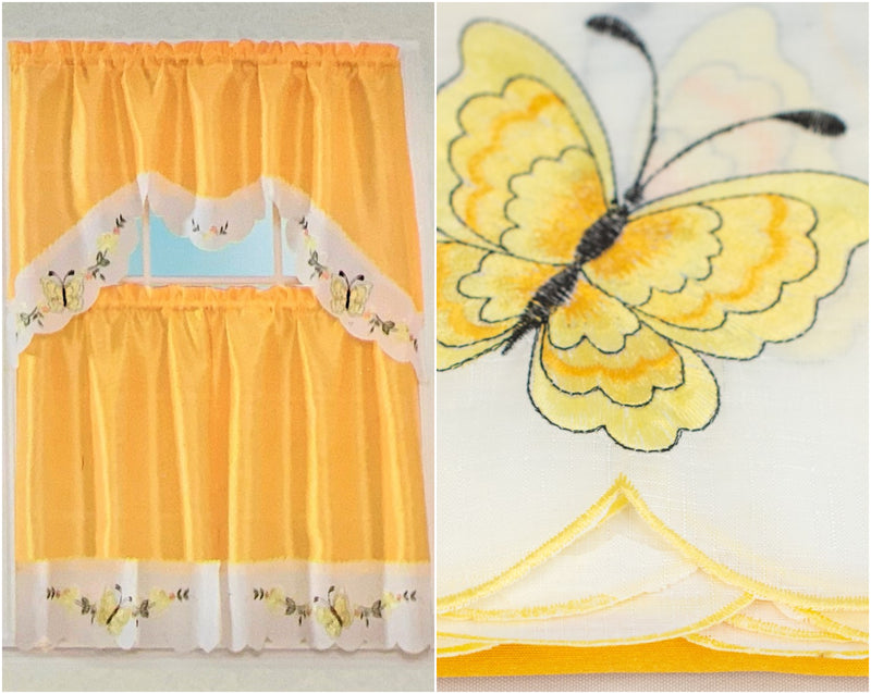 Butterfly 3 Piece Embroidered Kitchen Curtain