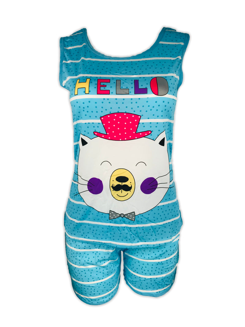 Hello Mr. Cat Cartoon Nightwear Set