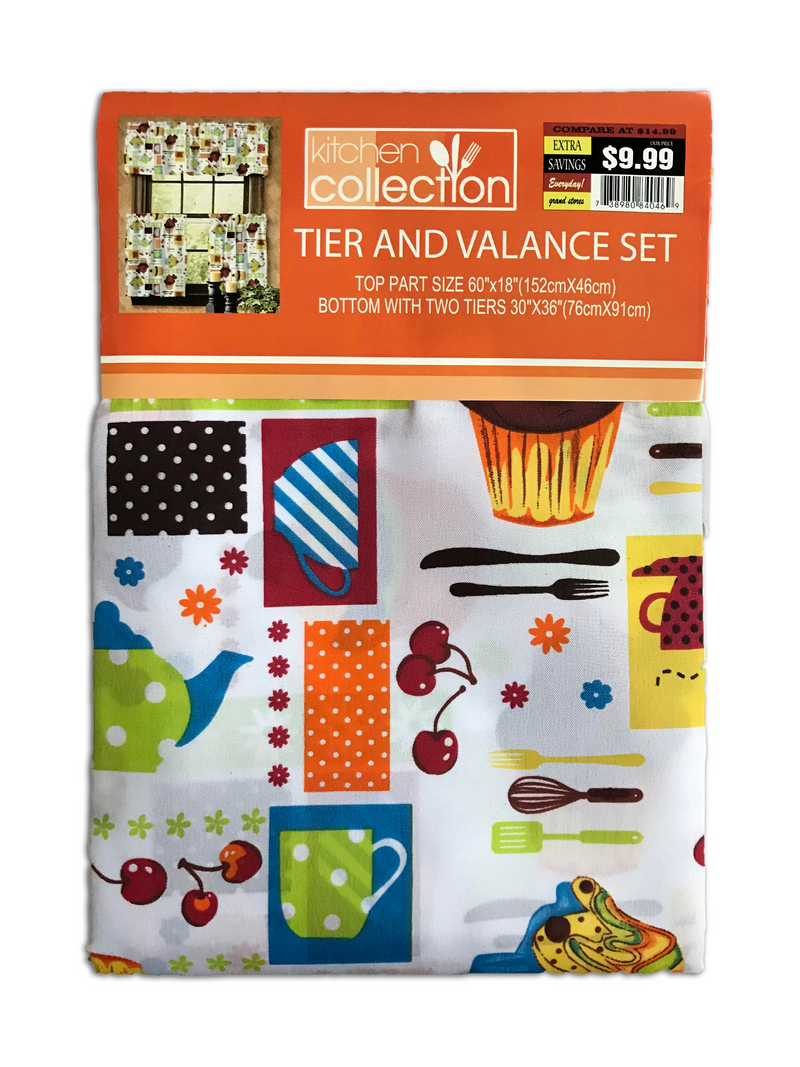 Everyday Printed Kitchen Curtain 3 Piece Set